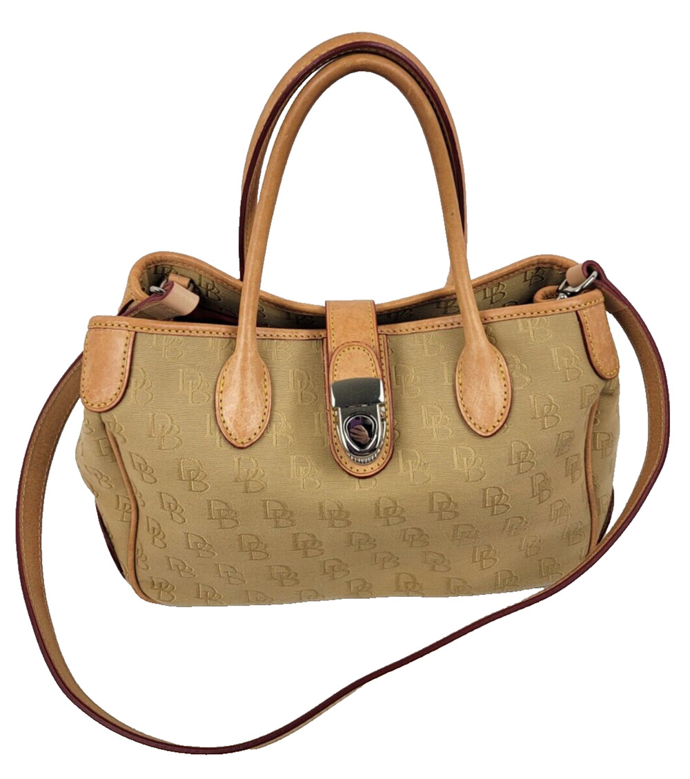 Dooney Bourke Handbag Signature Logo Crossbody Tan With Red Interior